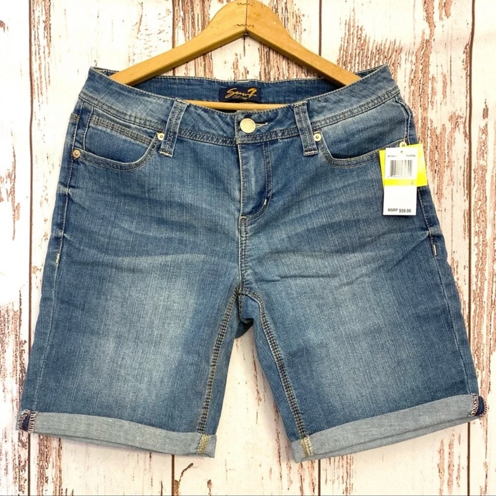 Seven7 Bermuda Jean Shorts Denim Cuffed Hem Size 8
